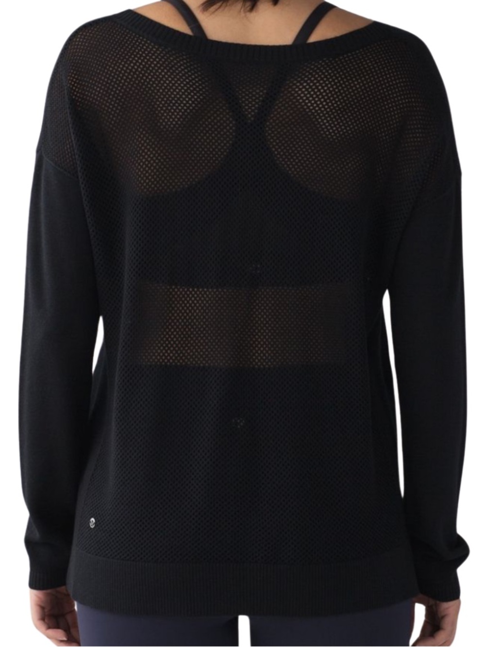 Lululemon Well Being Sweater, Size 8, Medium, Black, Mesh Back, Cashmere, Bamboo